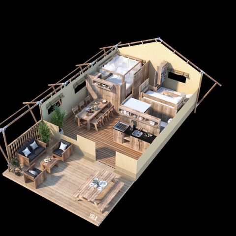 Tente en toile et en bois 6 personnes - Safari Lodge B