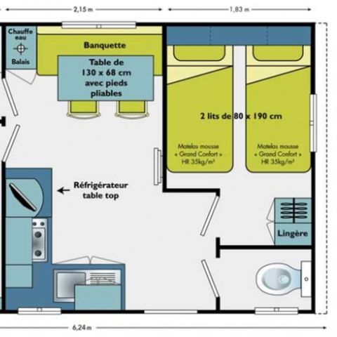 Mobilhome 4 personnes - Fréjus - Vénus - Confort climatisée - 2 chambres