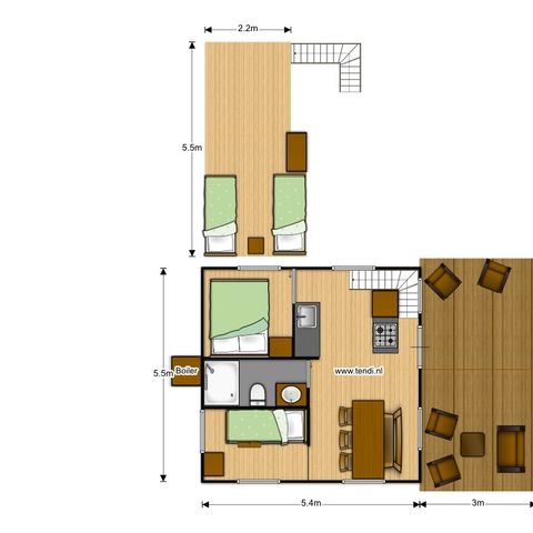 TENTE TOILE ET BOIS 6 personnes - y compris les installations sanitaires
