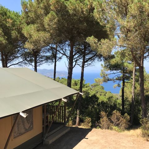 TENTE TOILE ET BOIS 4 personnes - y compris les installations sanitaires (AVENTURE)