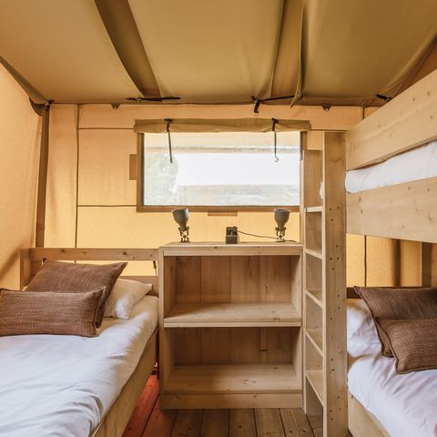 Tente en toile et en bois 5 personnes - Bos Escape - Poêle et bain nordique