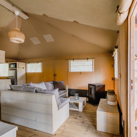 Tente en toile et en bois 6 personnes - Stille Heide - Poêle et bain nordique