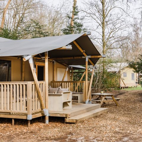 Tente en toile et en bois 6 personnes - Stille Heide - Poêle et bain nordique