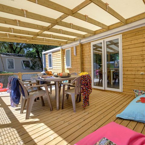 MOBILHOME 8 personnes - Family 4ch-CLIM-terrasse XXL couverte-TV-LV-plancha-38m²| PREMIUM  