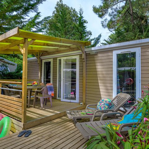 MOBILHOME 5 personnes - Premium PLUS 2ch-CLIM- 2 SDB-TV-LV-plancha-terrasse couverte-33m² | PREMIUM