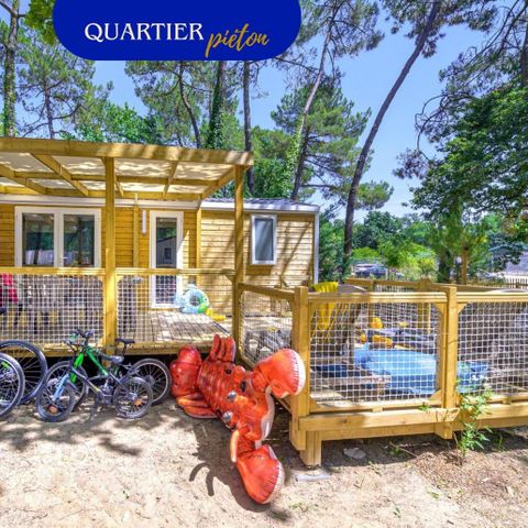 Mobilhome 5 personnes - Family - 2 chambres - PREMIUM -28m²-Roselune-Clim-TV-lave-vaiss.-plancha-terrasse - XXL couverte