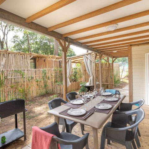 CHALET 7 personnes - Garden 3ch- CLIM-baignoire-TV-LV-plancha-piéton-terrasse couverte-32m² | PREMIUM