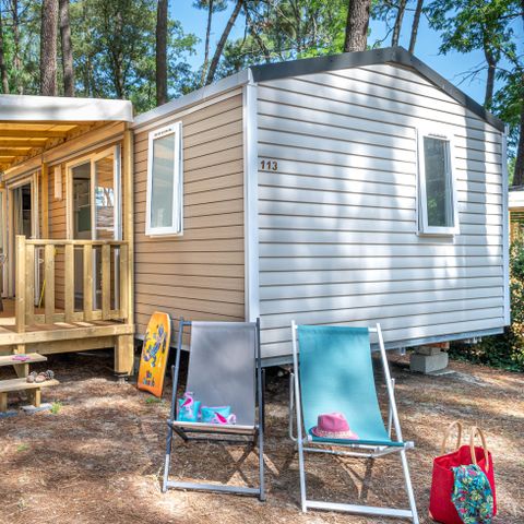 Mobilhome 4 personnes - Confort Clim - 2 chambres - 26m² - Clim - TV - Plancha - Terrasse couverte