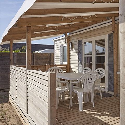 MOBILHOME 6 personnes - Premium | 3 Ch. | 6 Pers. | Terrasse surélevée | 2 SDB | Clim.