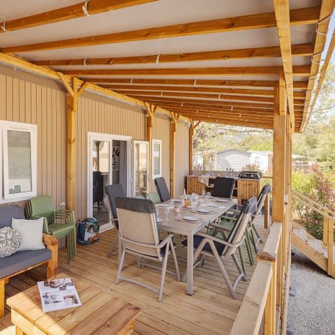 MOBILHOME 8 personnes - Ultimate Plus | 3 Ch. | 6/8 Pers. | Terrasse Lounge | Outdoor kitchen | 2 SDB | Clim. | TV