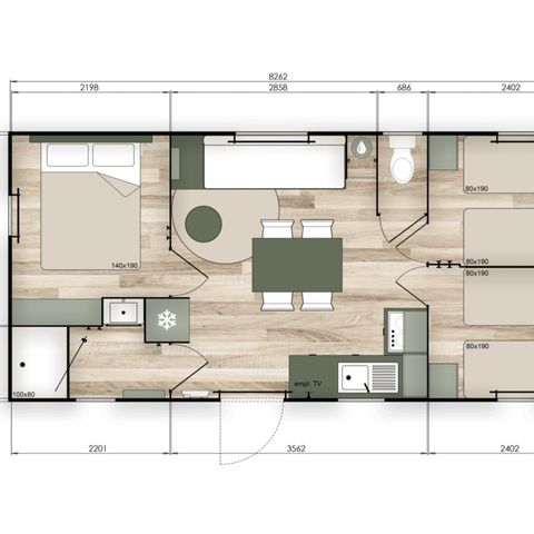 MOBILHOME 7 personnes - CONFORT - 3 chambres avec climatisation +TV - 2026