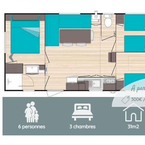 MOBILHOME 6 personnes - Confort Mistral 6 personnes - 3chambres, climatisé