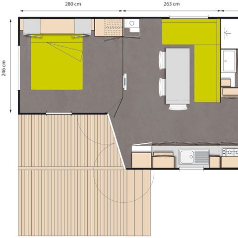 Mobilhome 6 personnes - Grand confort Tamaris 6 personnes - 3 chambres, climatisé, téléviseur