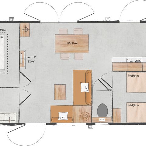 Mobilhome 4 personnes - Premium Roseau - 2chambres, climatisé, télévision, lave-vaisselle, sèche-serviette et coffre fort