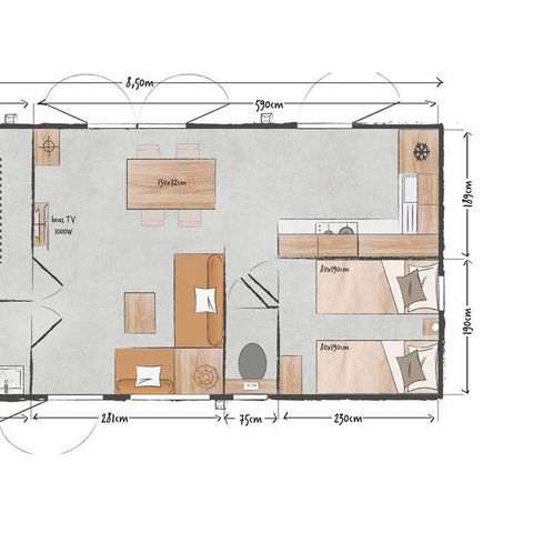 MOBILHOME 4 personnes - Premium Roseau - 2chambres, climatisé, télévision, lave-vaisselle, sèche-serviette et coffre fort