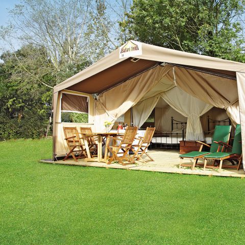 Tente en toile et en bois 6 personnes - Safari | 2 Ch. | 5/6 Pers. | Terrasse simple