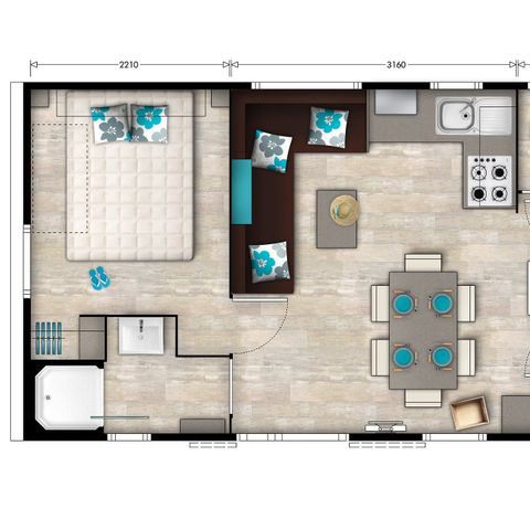 MOBILHOME 6 personnes - Premium | 3 Ch. | 6 Pers. | Terrasse surélevée | Clim. | TV