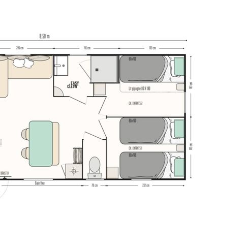 MOBILHOME 6 personnes - Premium | 3 Ch. | 6 Pers. | Terrasse Lounge | Clim. | TV