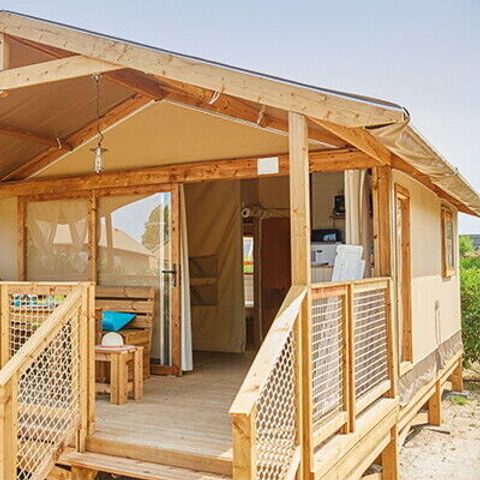 Tente en toile et en bois 5 personnes - Lodge | 2 Ch. | 4/5 Pers. | Terrasse surélevée | TV