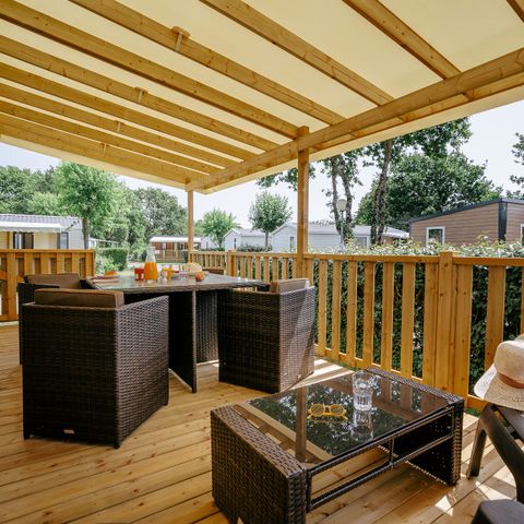 MOBILHOME 6 personnes - Premium Azure | 2 Ch. | 4/6 Pers. | Terrasse surélevée | Clim.