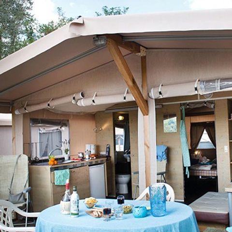 Tente en toile et en bois 5 personnes - Super Lodge | 2 Ch. | 4/5 Pers. | 1 SDB