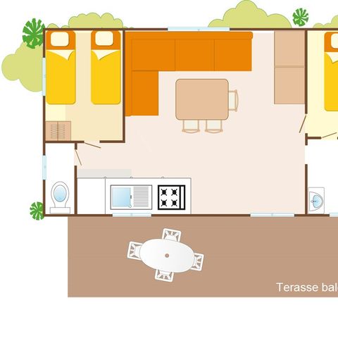 MOBILHOME 6 personnes - Classic | 2 Ch. | 4/6 Pers. | Terrasse surélevée | Clim.