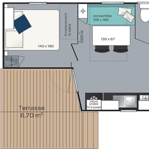 MOBILHOME 4 personnes - Pavillon Classic 30m² - Climatisation - TV