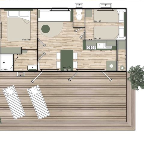 MOBILHOME 4 personnes - Family Premium 29m² Clim + TV