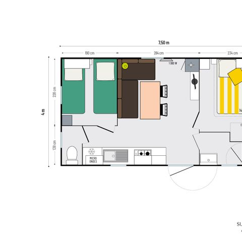 MOBILHOME 4 personnes - 4 Confort Plus - 25m² - 2 chambres + terrasse semi-couverte