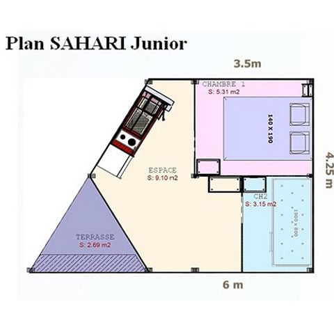 Tente en toile et en bois 4 personnes - LODGE SAHARI avec sanitaire privatif