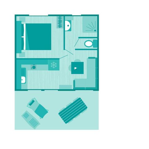 MOBILHOME 3 personnes - Mobil-home | Comfort | 1 Ch. | 2/3 Pers. | Terrasse surélevée | Clim. | TV