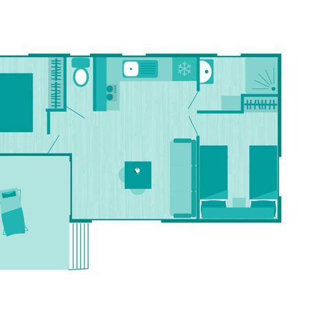 MOBILHOME 6 personnes - Comfort | 2 Ch. | 4/6 Pers. | Terrasse surélevée | Clim. | TV
