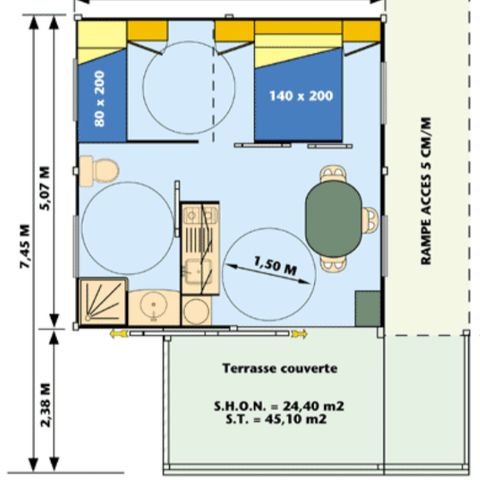 Chalet 3 personnes - Ciela Confort PMR - 1 chambre
