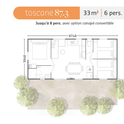 MOBILHOME 6 personnes - 3 chambres Rideau 33m²
