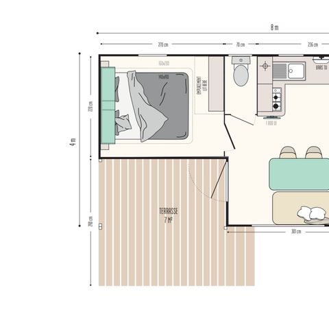 MOBILHOME 4 personnes - 25m² Premium  (2ch-4pers) dont Terrasse semi-couverte + TV + LV + BBQ