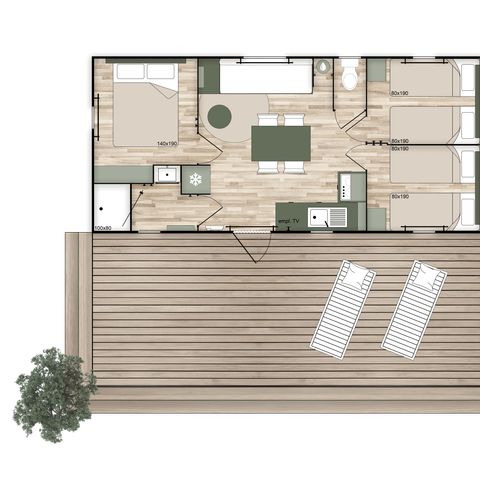 MOBILHOME 6 personnes - Premium - 33 m² (3 chambres) + Terrasse couverte