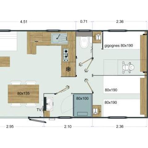 MOBILHOME 6 personnes - Mobil-home Premium 3 ch. avec spa (37m²) 4/6 pers