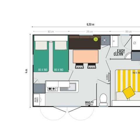 MOBILHOME 4 personnes - Comfort XL | 2 Ch. | 4 Pers. | Terrasse surélevée | Clim. | TV