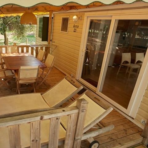 MOBILHOME 6 personnes - Premium | 3 Ch. | 6 Pers. | Terrasse Surélevée | Clim. | TV