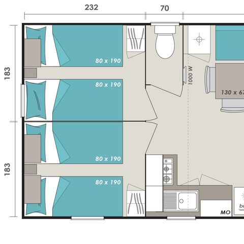 MOBILHOME 8 personnes - Comfort XL | 3 Ch. | 6/8 Pers. | Terrasse surélevée | Clim.