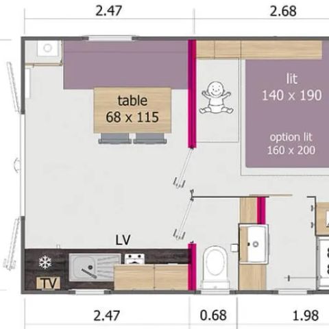 MOBILHOME 2 personnes - 1 chambre 2 pers.
