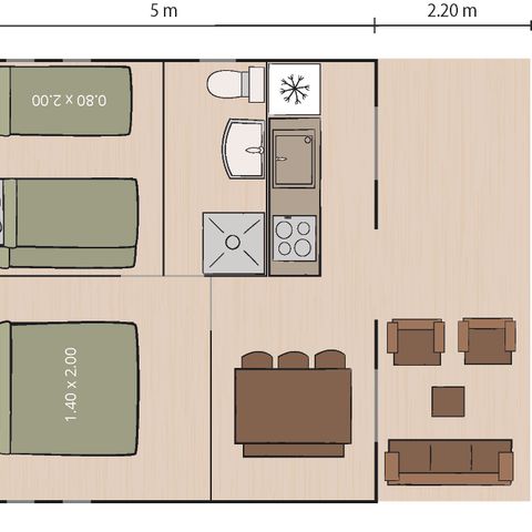 TENTE TOILE ET BOIS 5 personnes - Polari - Tente Safari + sanitaires + climatisation (5P)