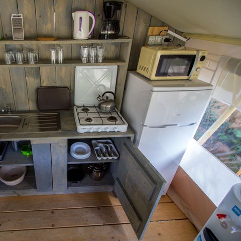 Tente en toile et en bois 5 personnes - Polari - Tente Safari + sanitaires + climatisation (5P)