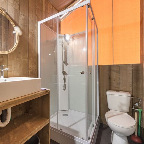 Tente en toile et en bois 4 personnes - Polari - Tente Safari + sanitaires + climatisation (4P)