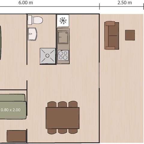 TENTE TOILE ET BOIS 5 personnes - Tente safari Sorella + sanitaires + climatisation (6P)