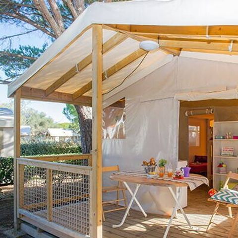 Tente en toile et en bois 5 personnes - Tente Eco Lodge | 2 Ch. | 4/5 Pers. | Terrasse simple