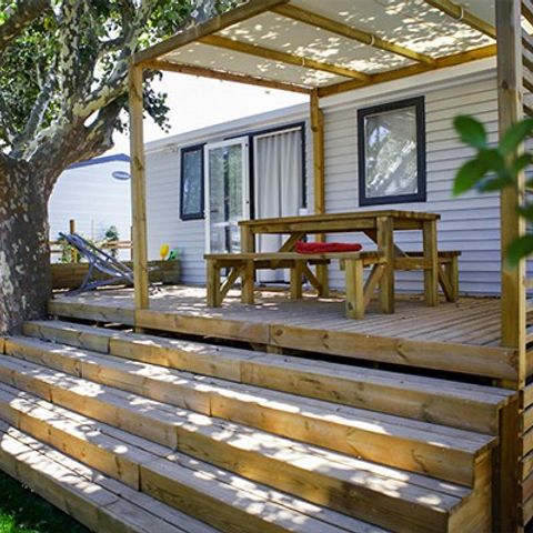 MOBILHOME 6 personnes - Premium | 3 Ch. | 6 Pers. | Terrasse surélevée | Clim. | TV