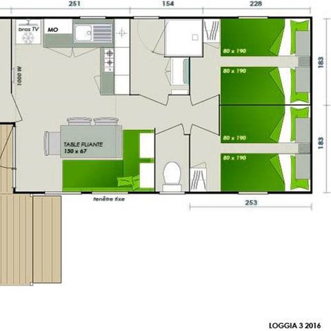 MOBILHOME 6 personnes - Comfort | 3 Ch. | 6 Pers. | Terrasse simple | Clim. | TV