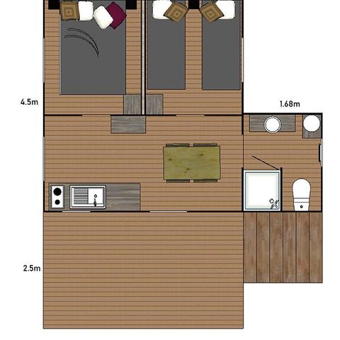 TENTE TOILE ET BOIS 5 personnes - C- Lodge Pilotis - 2 chambres 24m² avec terrasse couverte