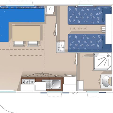 Mobilhome 4 personnes - Cottage Acapulco 4 pers 2 Ch 1 Sdb **